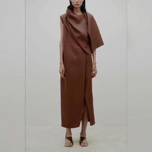 Massimo Dutti Limited Edition Drape Dress Quiet Luxury, Earth Tones